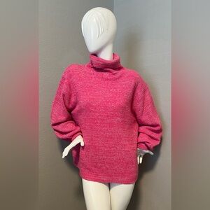 JEANNE PIERRE Women’s Hot Pink Cotton Turtleneck Relaxed Fit Sweater Size XL